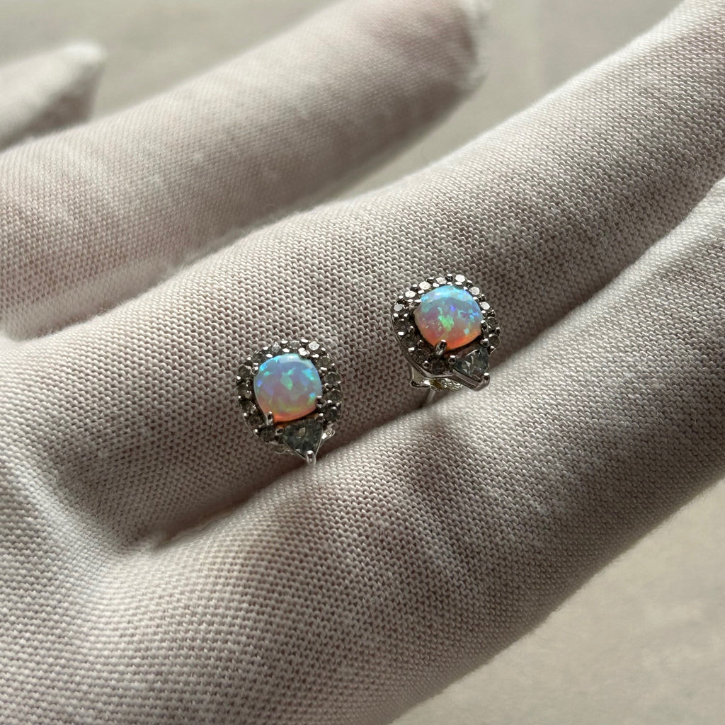 925 Sterling Silver Tri-Color Gemstone Earrings – Red, Blue & Green
