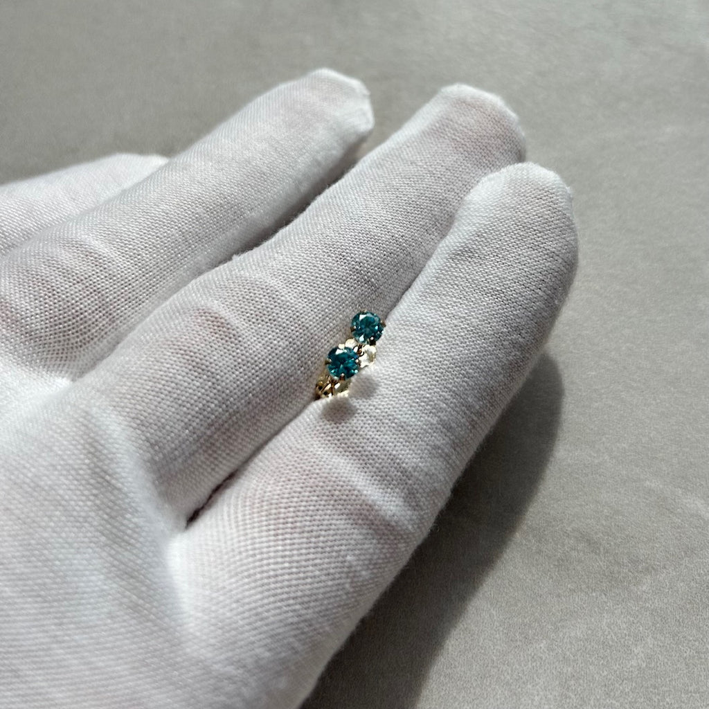 14K Gold Blue CZ Earrings